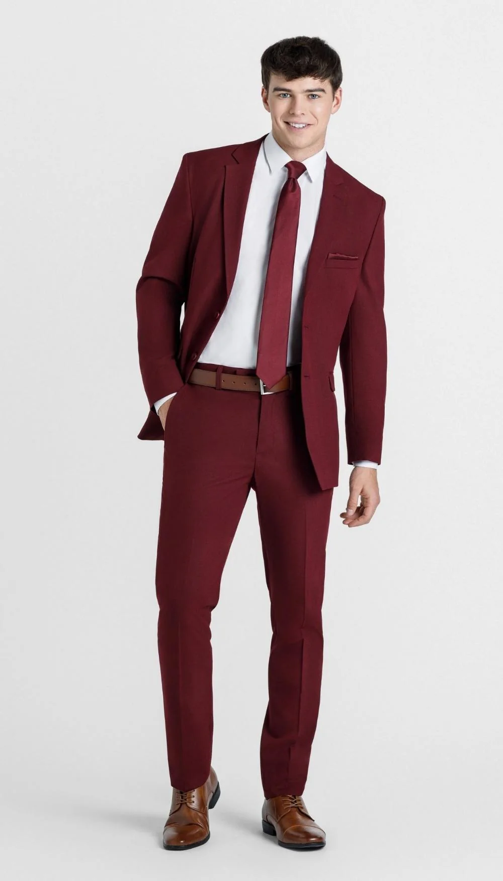 Trim Fit 2 Piece Suit Burgundy