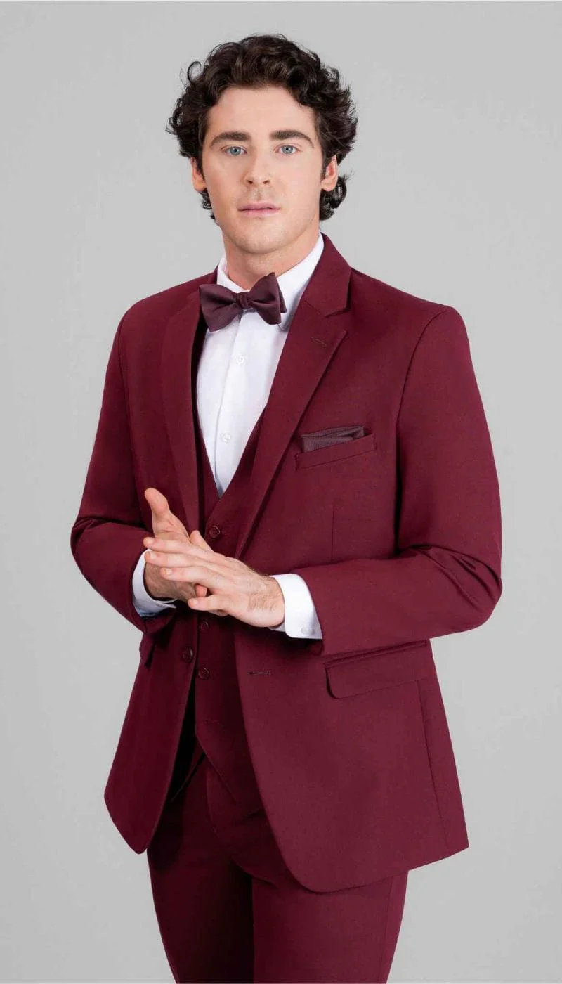 Trim Fit 2 Piece Suit Burgundy - Image 6