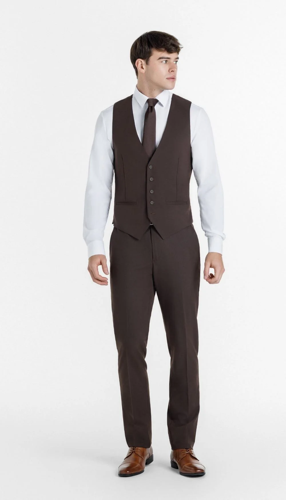 Trim Fit 2 Piece Suit Chocolate - Image 3