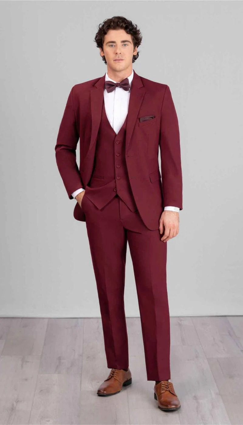 Trim Fit 3 Piece Suit Burgundy